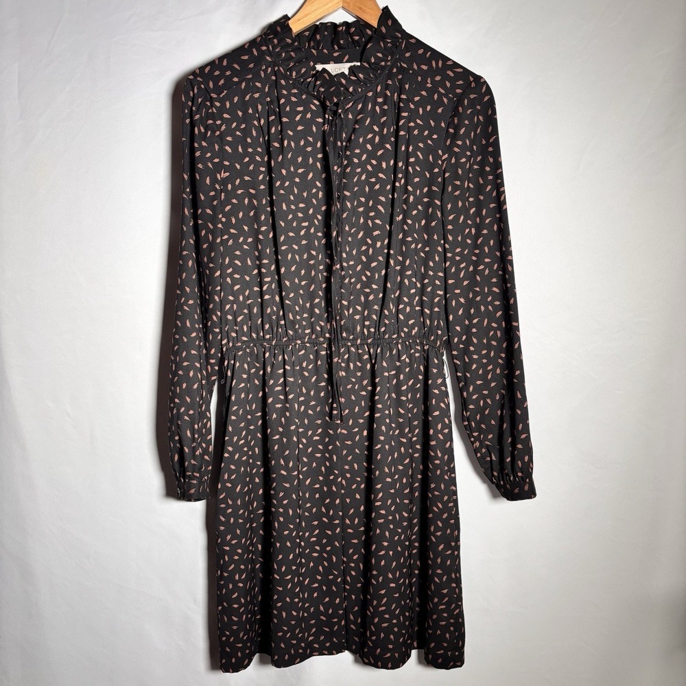 Ann Taylor Loft Dress Womens 10 Dark Cottage Peasant Ruffle Classic Pockets Chic